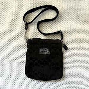 Coach Black Canvas Signature Poppy Patent Patch Small Slim Crossbody Bag